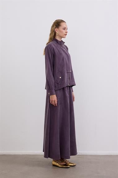 Gale Fermuarlı Geniş Patlı Etekli Takım MOR