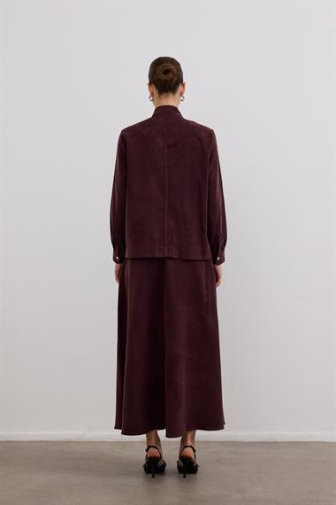 Gale Fermuarlı Geniş Patlı Etekli Takım MÜRDÜM