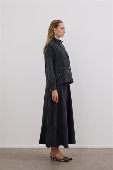 Gale Fermuarlı Geniş Patlı Etekli Takım SİYAH