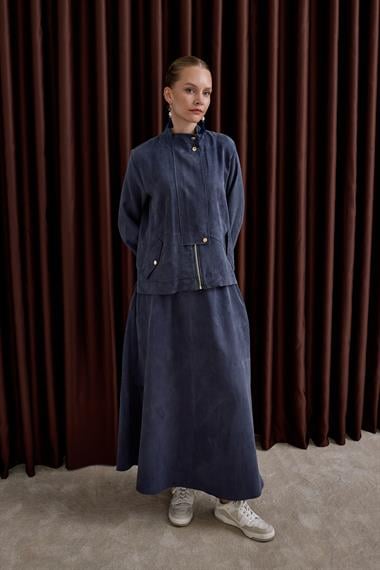 Gale Fermuarlı Geniş Patlı Etekli Takım LACİVERT