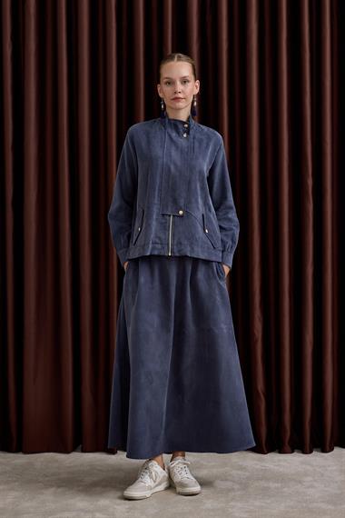 Gale Fermuarlı Geniş Patlı Etekli Takım LACİVERT