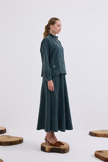 Gale Fermuarlı Geniş Patlı Etekli Takım ZÜMRÜT