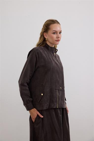 Gale Fermuarlı Geniş Patlı Etekli Takım KAHVERENGİ