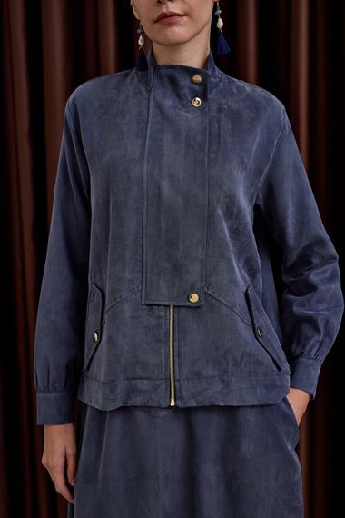 Gale Fermuarlı Geniş Patlı Etekli Takım LACİVERT