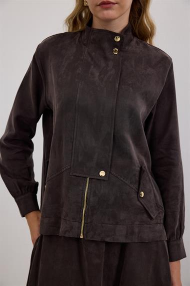 Gale Fermuarlı Geniş Patlı Etekli Takım KAHVERENGİ