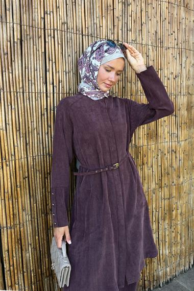 Gloria Geniş Manşetli Pantolonlu Takım MÜRDÜM