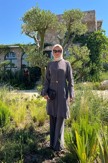 Gloria Geniş Manşetli Pantolonlu Takım KAHVERENGİ