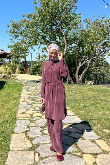 Gloria Geniş Manşetli Pantolonlu Takım MÜRDÜM