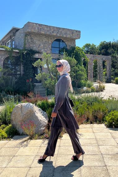 Gloria Geniş Manşetli Pantolonlu Takım KAHVERENGİ