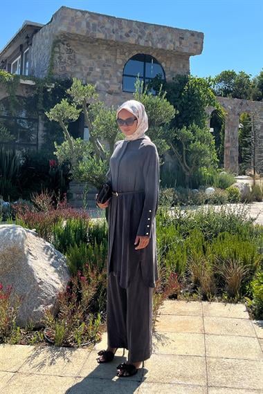 Gloria Geniş Manşetli Pantolonlu Takım KAHVERENGİ