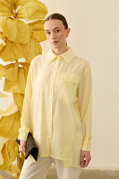 Hati Düğmeli Cep ve Kol Detaylı Modal Gömlek SARI