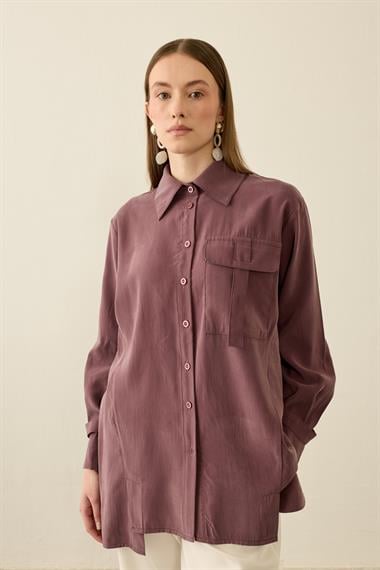 Hati Düğmeli Cep ve Kol Detaylı Modal Gömlek MÜRDÜM