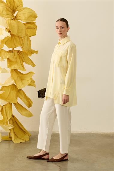 Hati Düğmeli Cep ve Kol Detaylı Modal Gömlek SARI