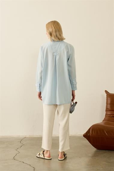 Hati Düğmeli Cep ve Kol Detaylı Modal Gömlek MAVİ