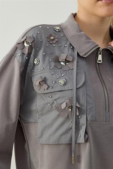 HAZEL ETEKLİ TAKIM GRİ