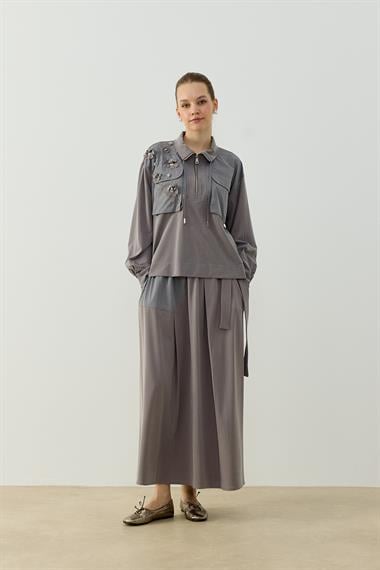 HAZEL ETEKLİ TAKIM GRİ