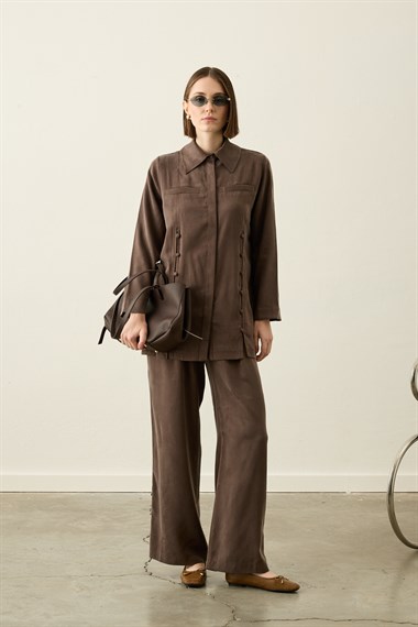 Henry Britli Lyocell Pantolonlu Takım KAHVERENGİ