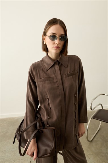 Henry Britli Lyocell Pantolonlu Takım KAHVERENGİ