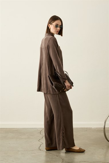 Henry Britli Lyocell Pantolonlu Takım KAHVERENGİ