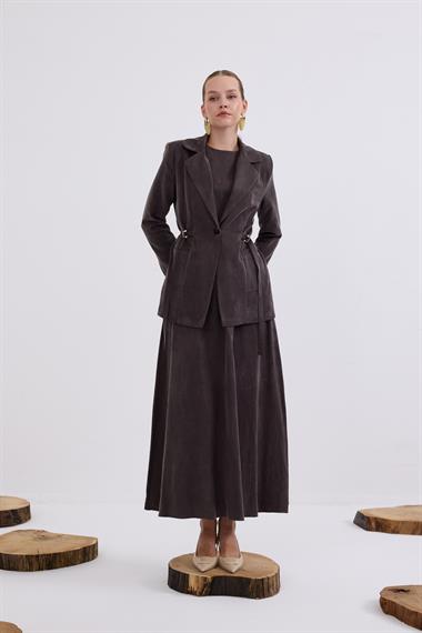 Ibıza Ceketli İçlik Elbiseli Takım KAHVERENGİ