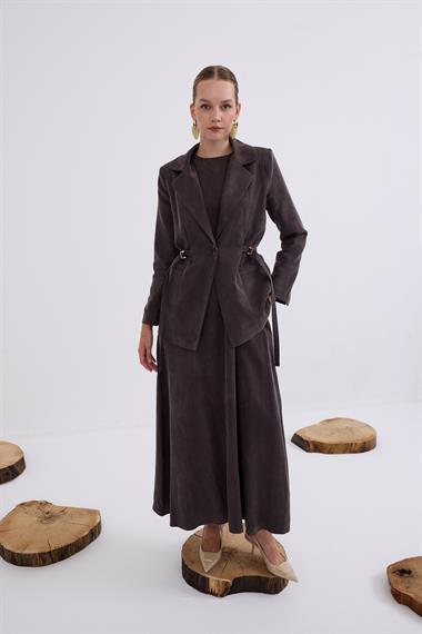 Ibıza Ceketli İçlik Elbiseli Takım KAHVERENGİ