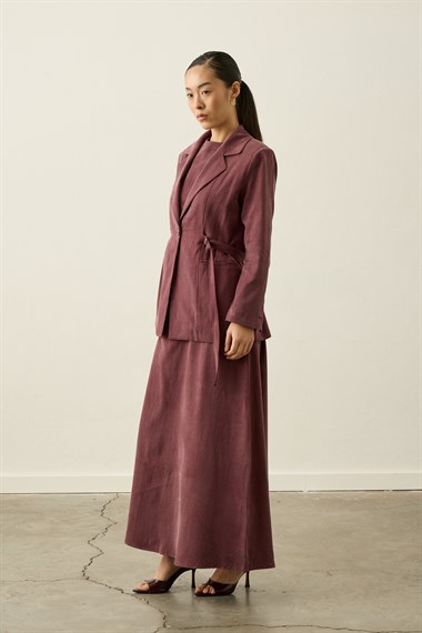 İbiza Ceketli Lyocell İçlik Elbiseli Takım MÜRDÜM