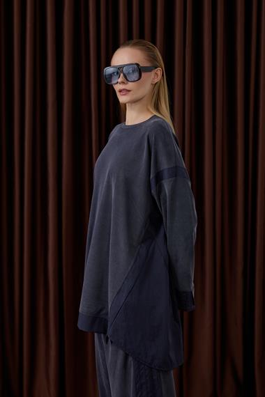 Icon Nervürlü Garni Kumaşlı Pantolonlu Takım LACİVERT