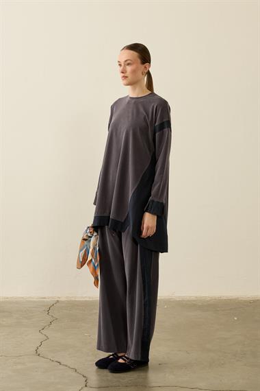 Icon Nervürlü Garni Kumaşlı Pantolonlu Takım LACİVERT