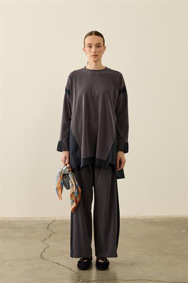 Icon Nervürlü Garni Kumaşlı Pantolonlu Takım LACİVERT