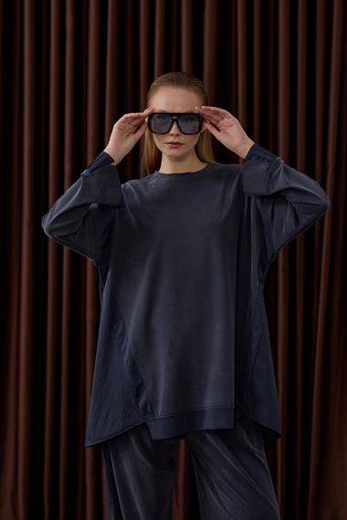 Icon Nervürlü Garni Kumaşlı Pantolonlu Takım LACİVERT