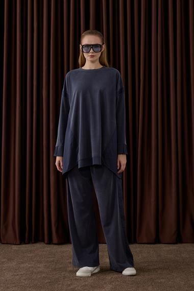 Icon Nervürlü Garni Kumaşlı Pantolonlu Takım LACİVERT