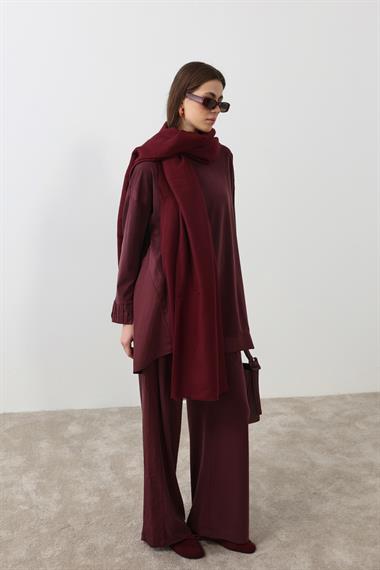 Icon Nervürlü Garni Kumaşlı Pantolonlu Takım MÜRDÜM