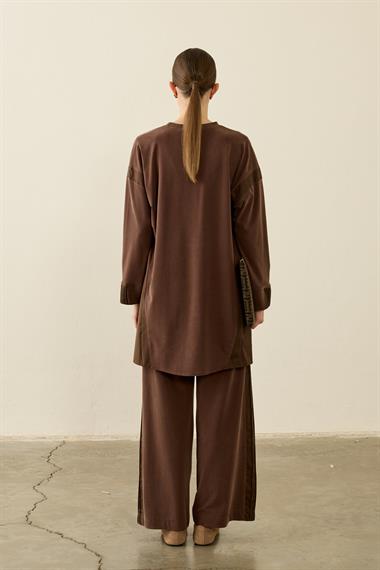 Icon Nervürlü Garni Kumaşlı Pantolonlu Takım KAHVERENGİ