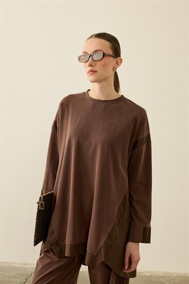 Icon Nervürlü Garni Kumaşlı Pantolonlu Takım KAHVERENGİ