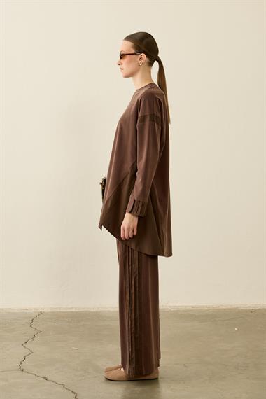 Icon Nervürlü Garni Kumaşlı Pantolonlu Takım KAHVERENGİ