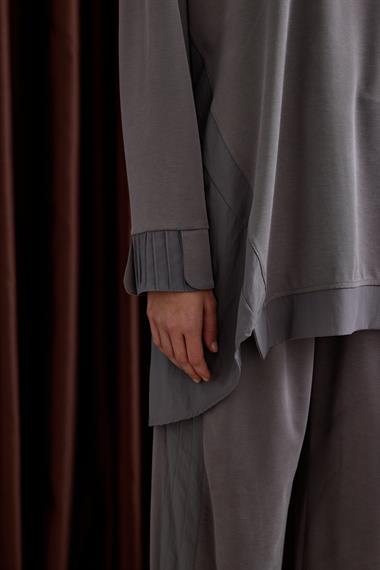 Icon Nervürlü Garni Kumaşlı Pantolonlu Takım GRİ