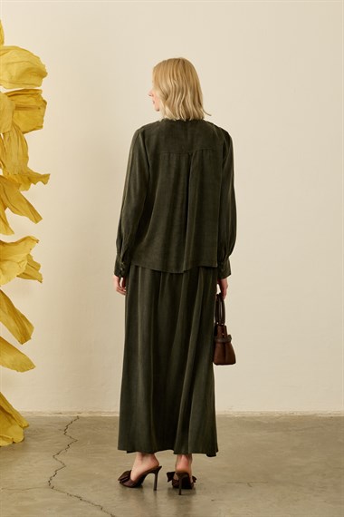 Jamila Britli Düğmeli Etekli Takım HAKİ