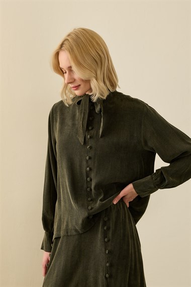 Jamila Britli Düğmeli Etekli Takım HAKİ