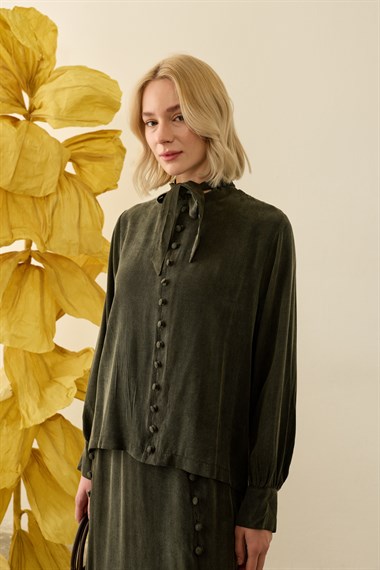 Jamila Britli Düğmeli Etekli Takım HAKİ