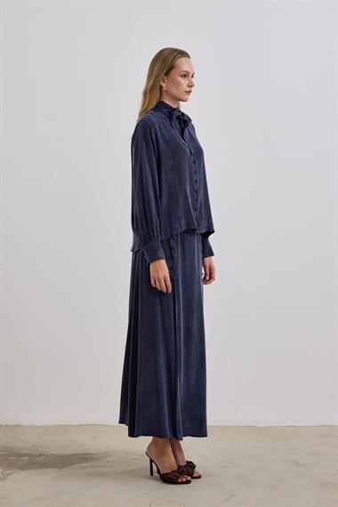 Jamila Britli Düğmeli Etekli Takım LACİVERT