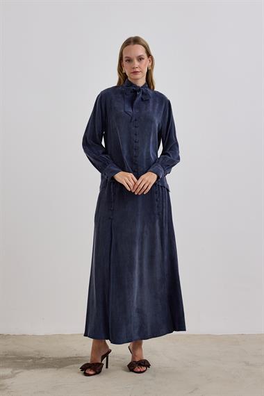 Jamila Britli Düğmeli Etekli Takım LACİVERT