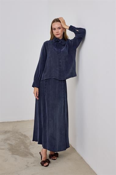 Jamila Britli Düğmeli Etekli Takım LACİVERT