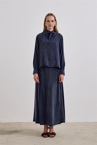 Jamila Britli Düğmeli Etekli Takım LACİVERT