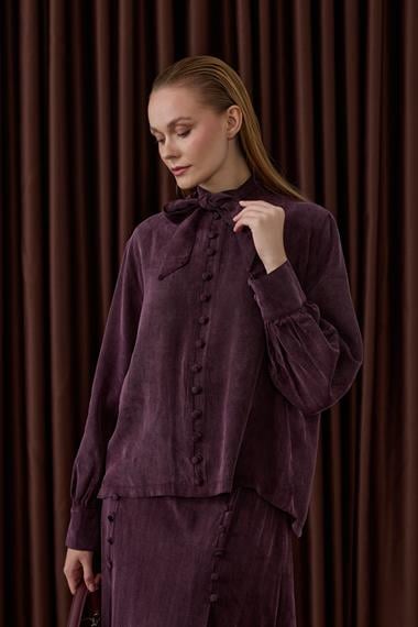 Jamila Britli Düğmeli Etekli Takım MÜRDÜM