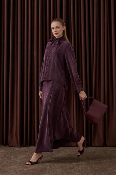 Jamila Britli Düğmeli Etekli Takım MÜRDÜM