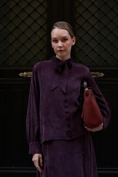 Jamila Britli Düğmeli Etekli Takım MÜRDÜM