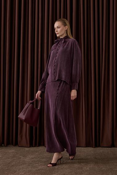 Jamila Britli Düğmeli Etekli Takım MÜRDÜM