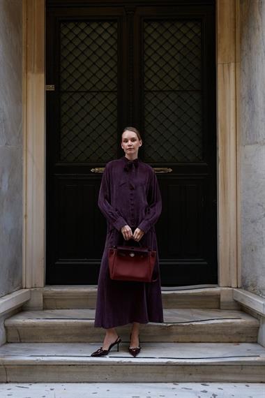 Jamila Britli Düğmeli Etekli Takım MÜRDÜM