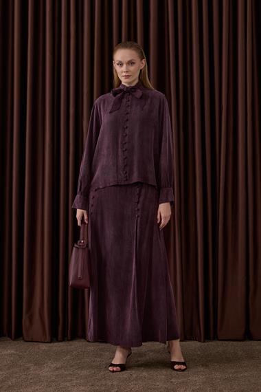 Jamila Britli Düğmeli Etekli Takım MÜRDÜM