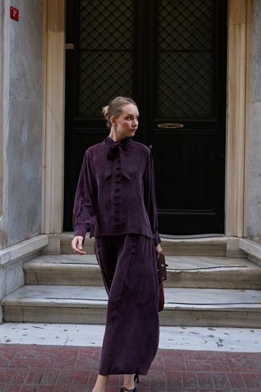 Jamila Britli Düğmeli Etekli Takım MÜRDÜM